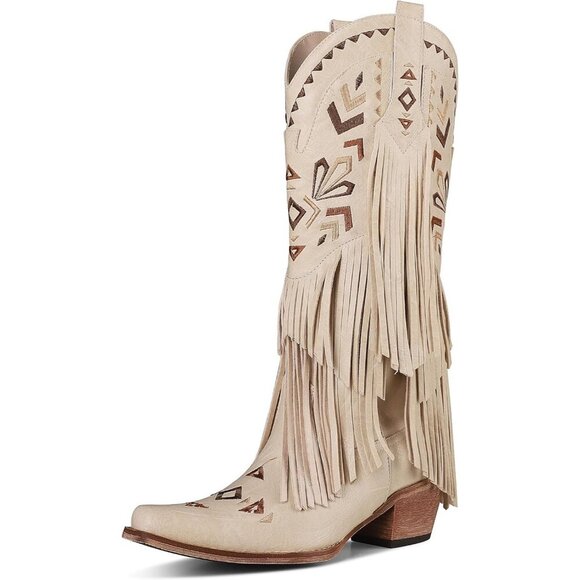 Cowboy Boots for Women Retro Pointed Toe Pull On Block Chunky Heel Embroided - Picture 6 of 7